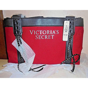 New with Tags Victoria's Secret Red/Black Large Tote Purse Gold Accents